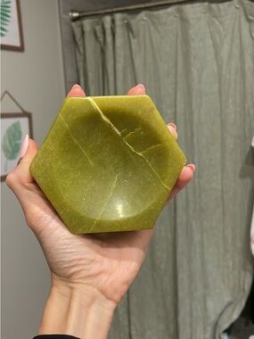 ‼️SOLD🔥Hexagonal Green Onyx Crystal Accent Dish Trinket Bowl - Home Accents